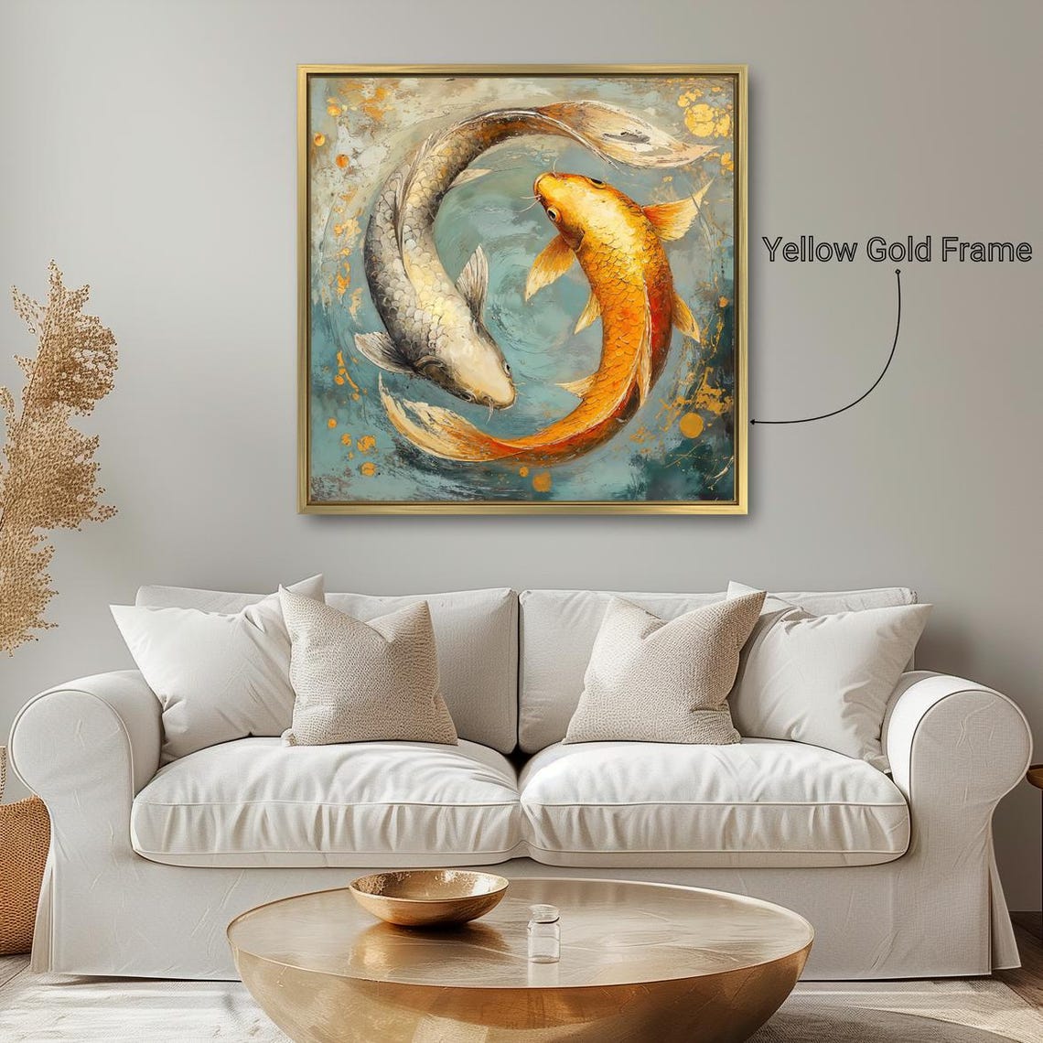 Yin Yang Koi Fish Pair Golden Orange Silver Painting Feng Shui Poster - Image 5