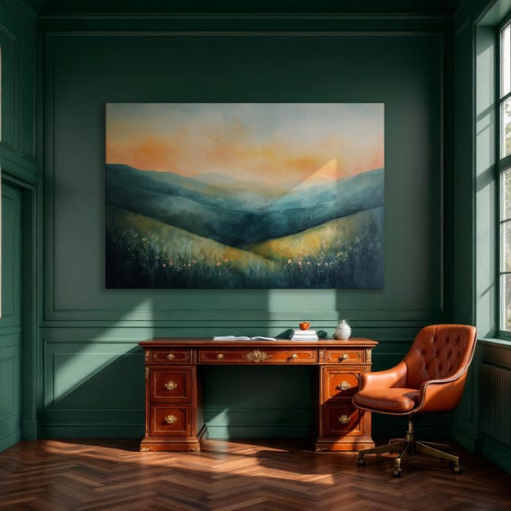 Serene Sunset Over Rolling Hills Framed Canvas Print Panoramic Nature Landscape Wall Art Minimalist Home Decor Ready To Hang