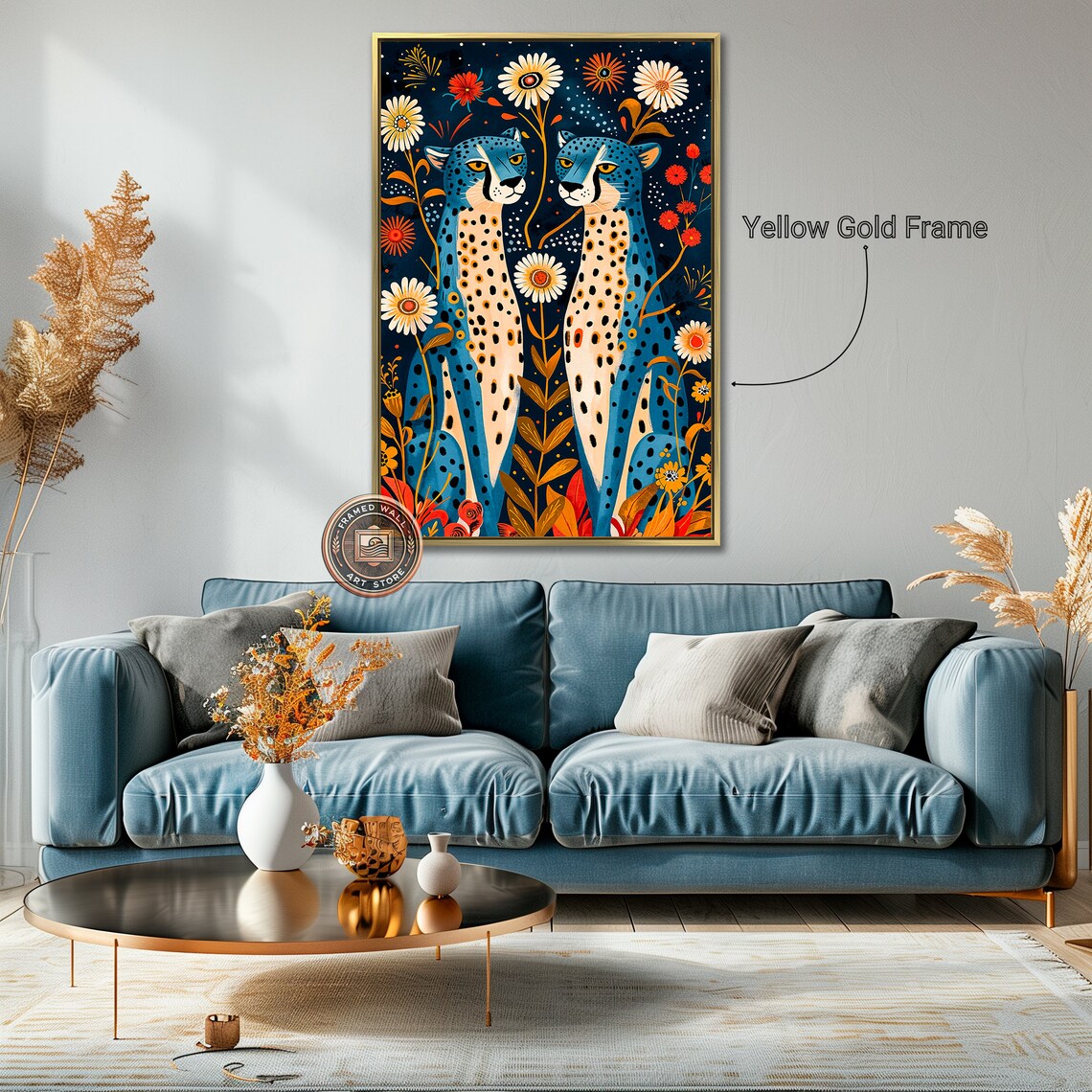 Whimsical Blue Cheetah Floral Wall Art Print - Image 4
