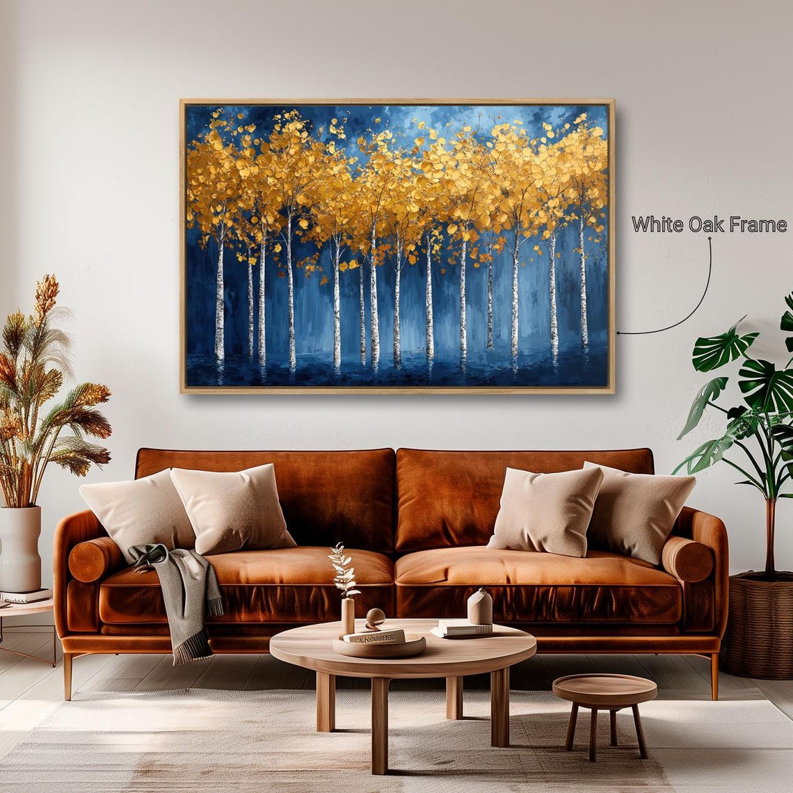 Golden Birch Trees Row Against Deep Blue Night Forest Poster - Image 2