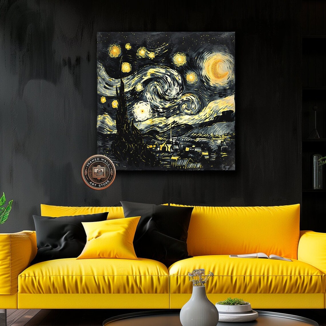 Starry Night Swirling Sky Crescent Moon Van Gogh Style Classic Art Poster - Image 5
