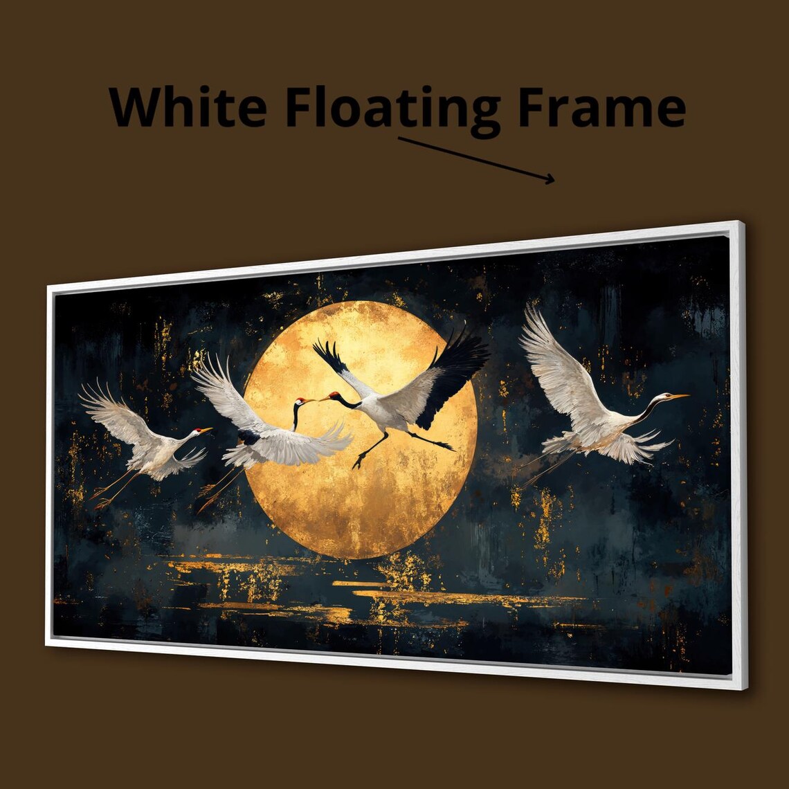 Cranes Against Golden Full Moon, Japanese Poster - Image 3