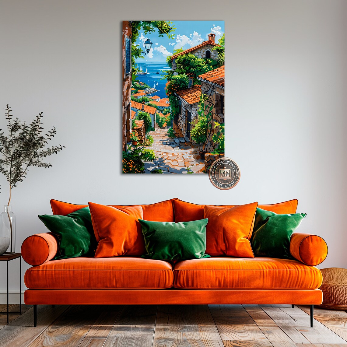 Sunny Mediterranean Coastal Village Lane Above The Sea Travel Poster - Image 3