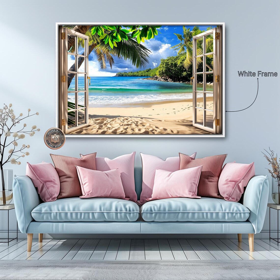 Ocean Sandy Beach Window View, Coastal Travel Poster - Image 4