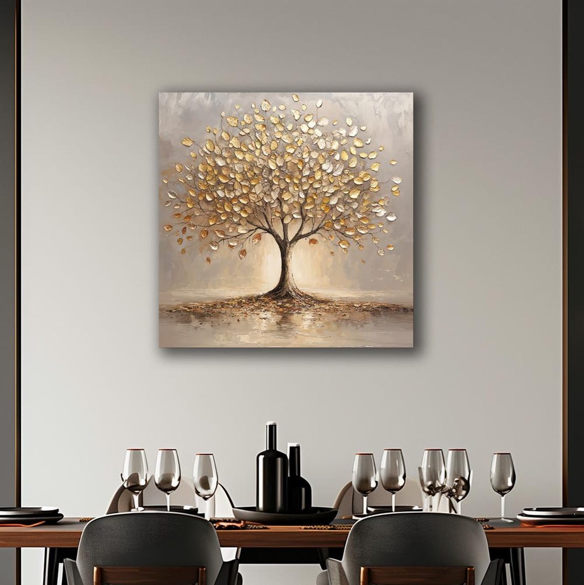 Golden Leaf Tree Textured Neutral Elegant Modern Nature Art Poster - Image 2