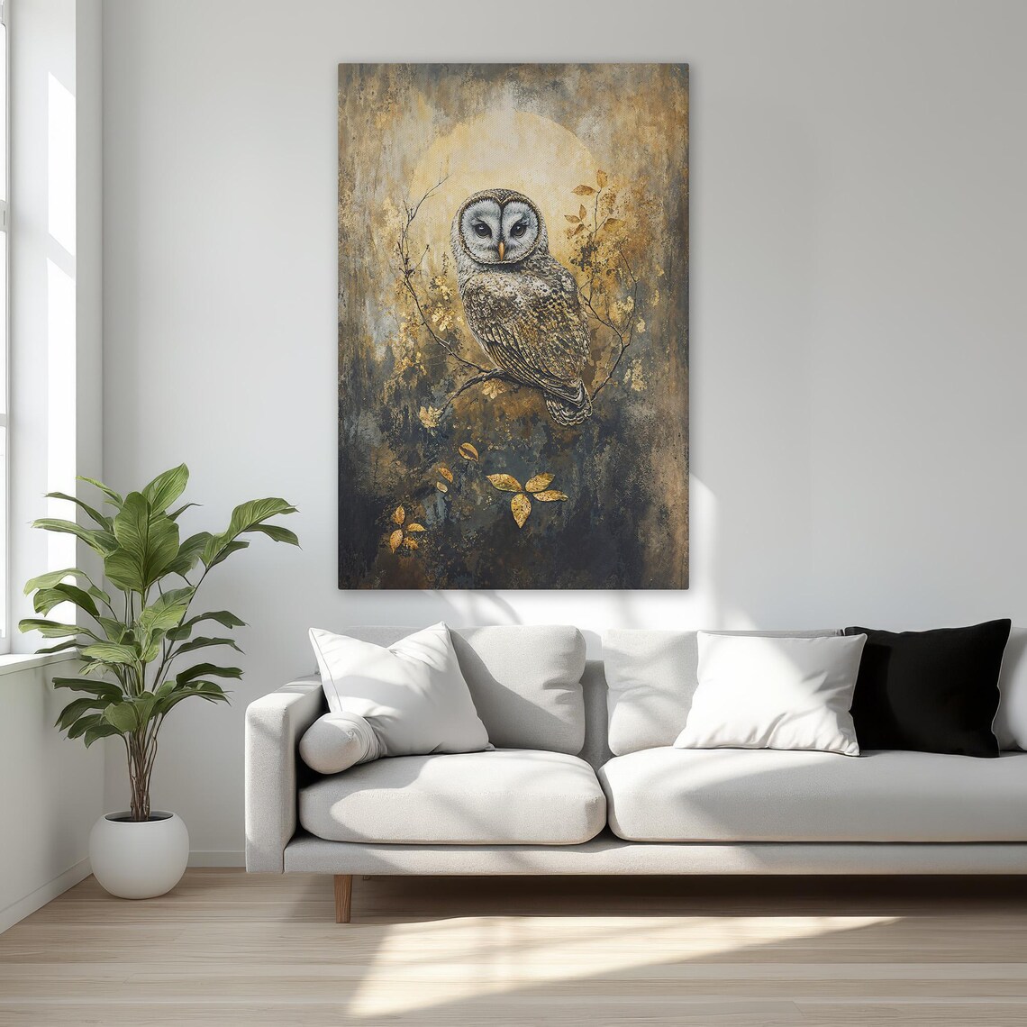 Majestic Owl On Branch, Nocturnal Wildlife Art Print