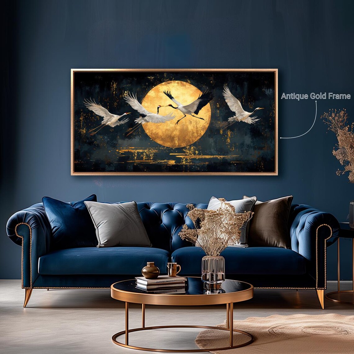 Cranes Against Golden Full Moon, Japanese Poster - Image 4
