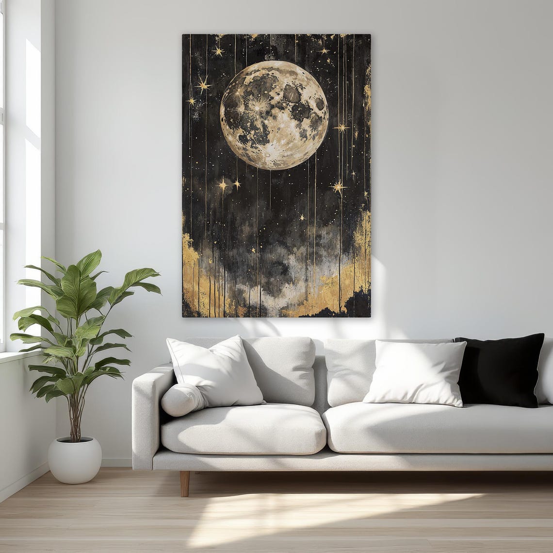 Golden Full Moon Starry Night Celestial Dramatic Dark Sky Poster