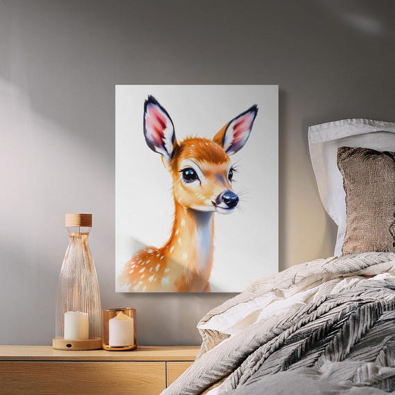 Cute Baby Deer Art Whimsical Animal Print Kids Wall Art Nursery Decor Woodland Creatures Adorable Fawn Art Print