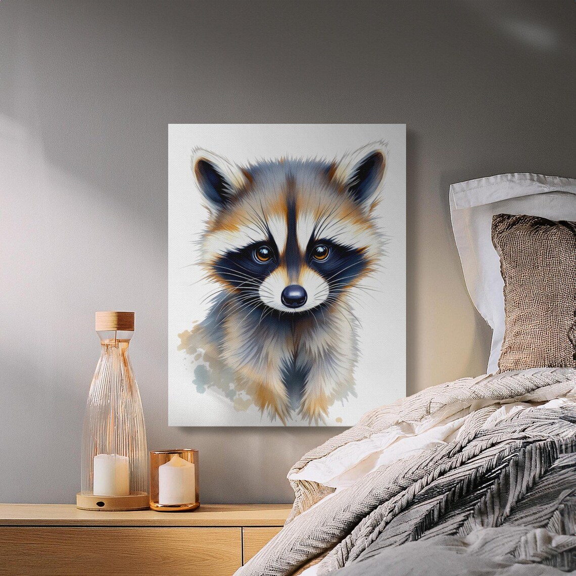 Cute Baby Raccoon Watercolor Woodland Nursery Playroom Print - Image 2