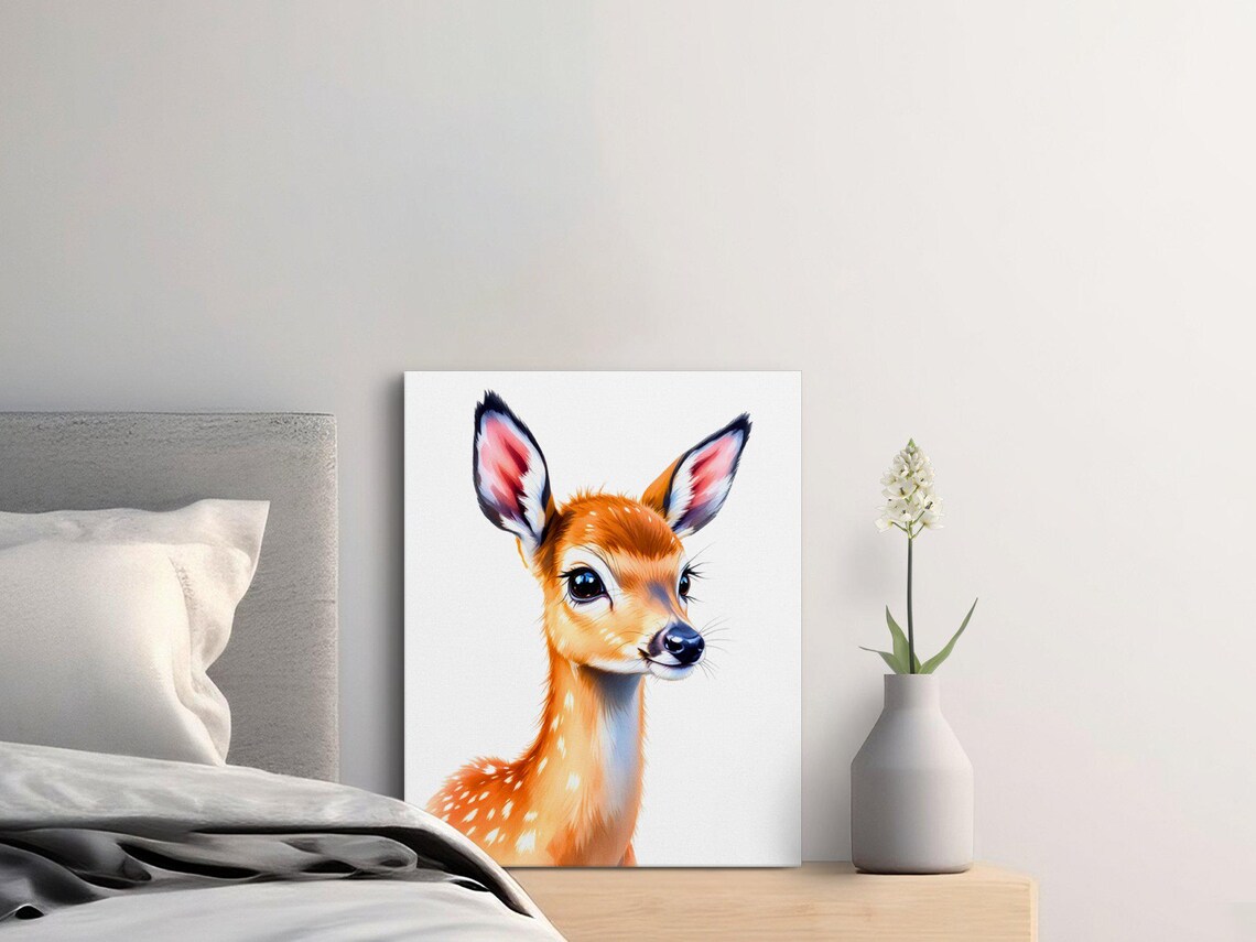 Adorable Baby Deer Fawn Watercolor Woodland Nursery Kids Poster - Image 2