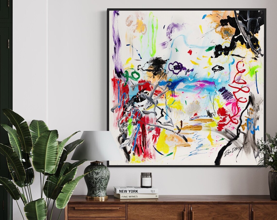 Colorful Chaotic Brushstroke Abstract on White Modern Art Poster - Image 3
