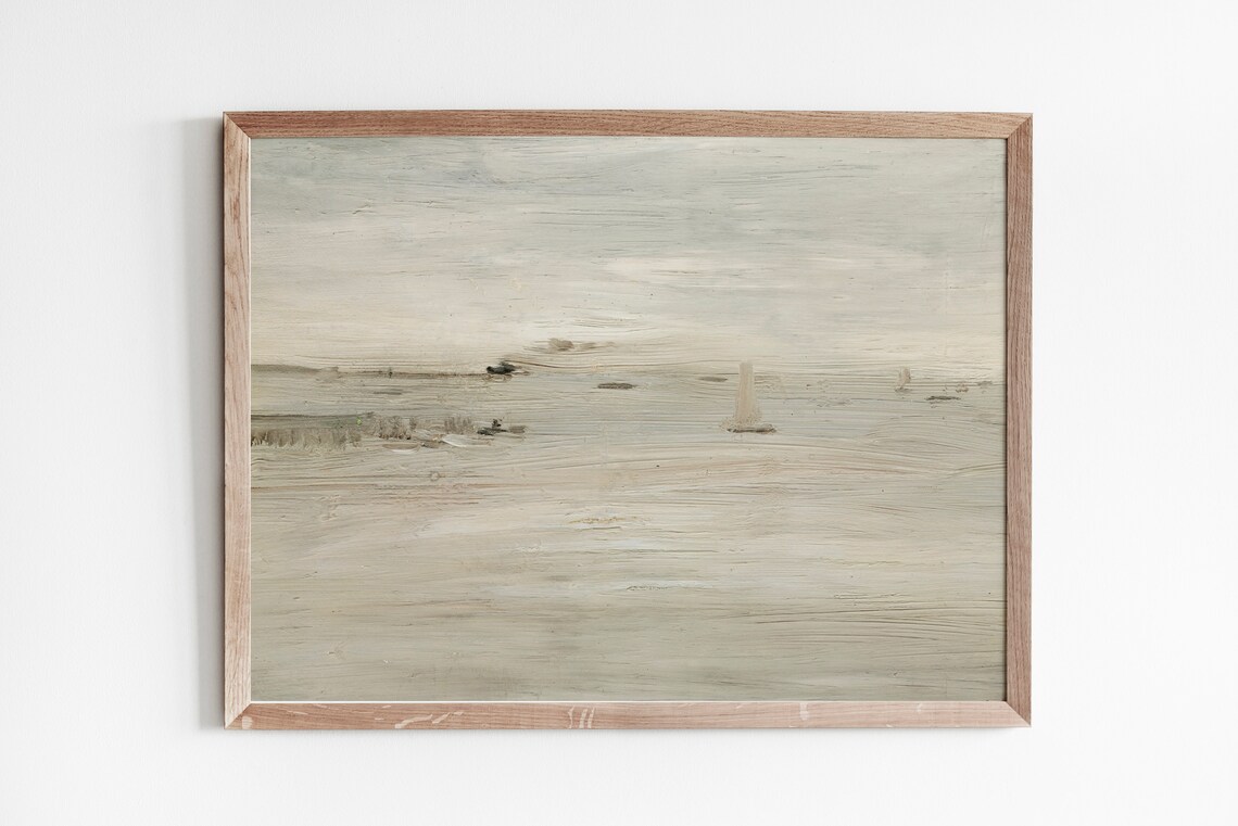 Minimalist Neutral Seascape Abstract Beige Coastal Sailboat Vintage Style Poster - Image 4