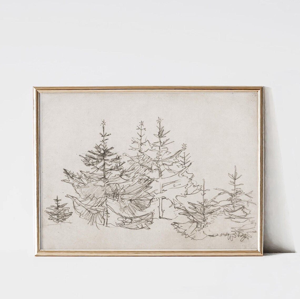 Vintage Pine Tree Sketch Art Print, Neutral Holiday Decor - Image 2