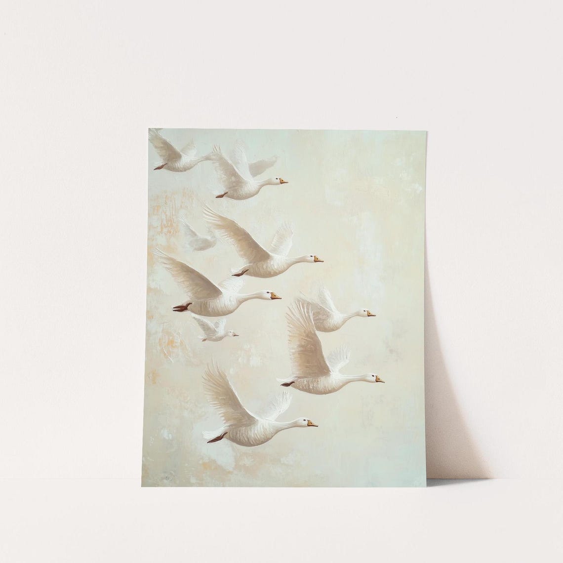 White Geese Flock Flying Neutral Sky Vintage Bird Wall Art Poster - Image 4