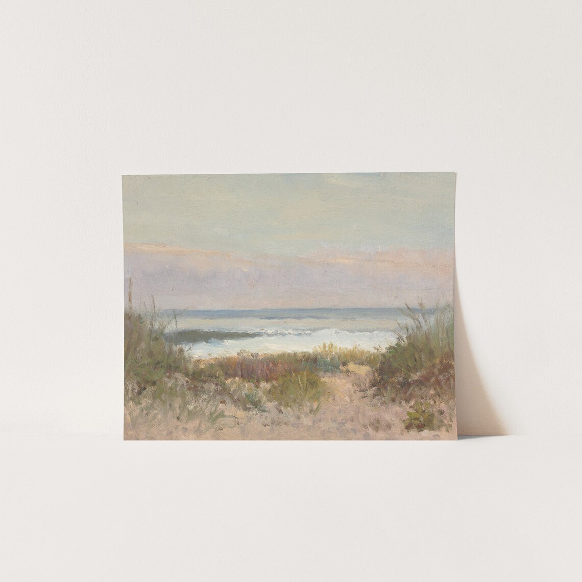 Vintage Beach Dune Grass Soft Surf Morning Impressionist Coastal Painting Poster - Image 2