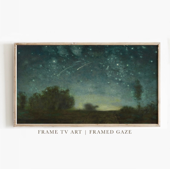 Frame Tv Art Starry Night Landscape Vintage Painting Summer Painting Instant