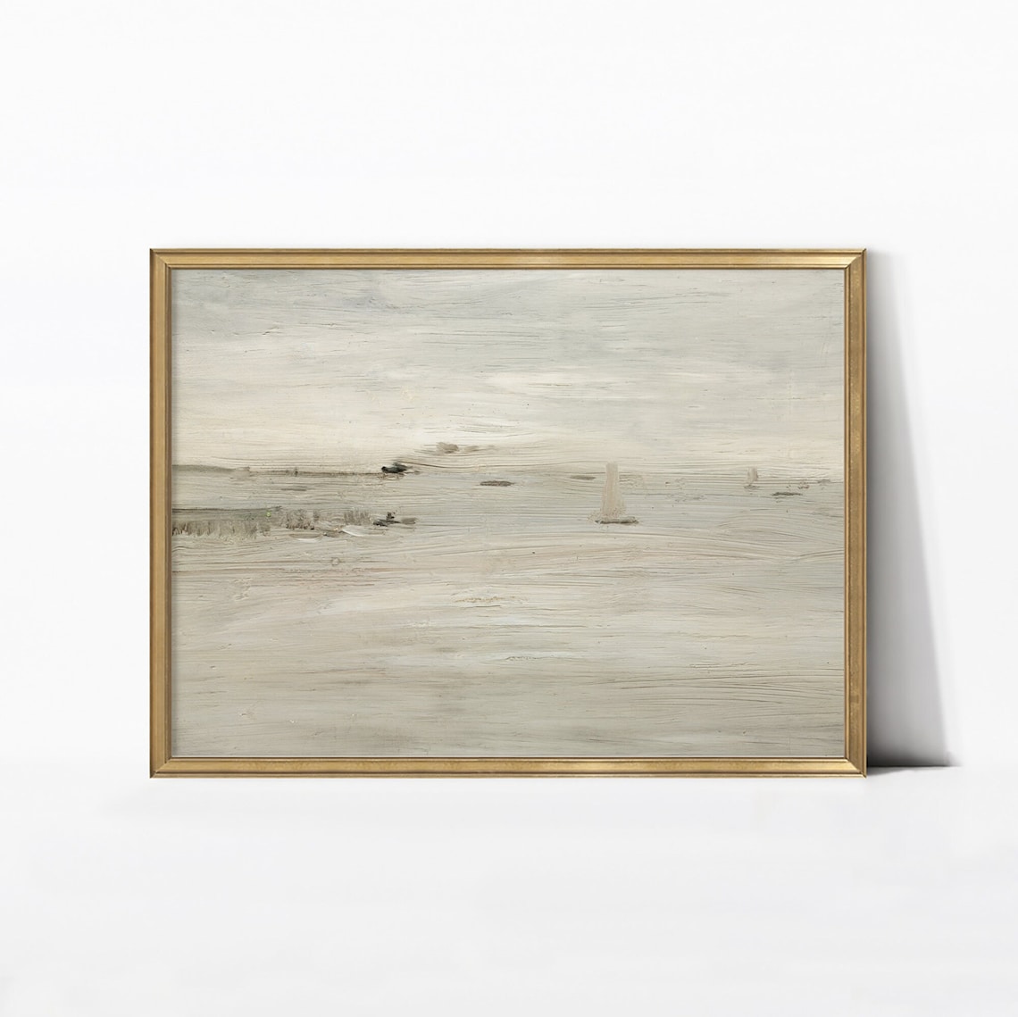 Minimalist Neutral Seascape Abstract Beige Coastal Sailboat Vintage Style Poster