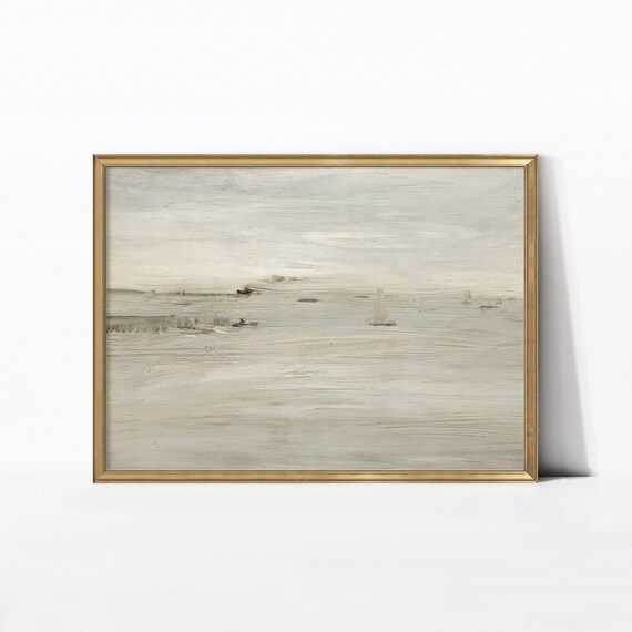Minimalist Neutral Seascape Abstract Beige Coastal Sailboat Vintage Style Poster