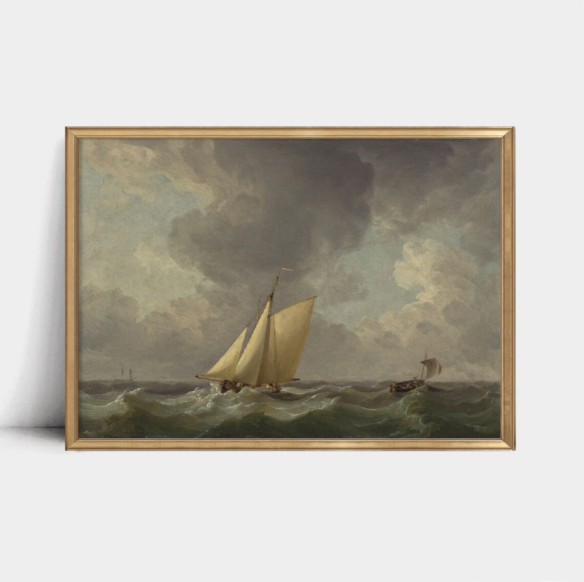 Moody Old Master Seascape Sailboats Stormy Ocean Waves Wall Poster - Image 4