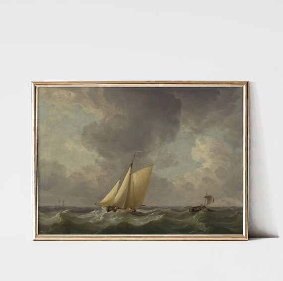 Vintage Moody Seascape Painting Moody Antique Wall Art Seascape Print