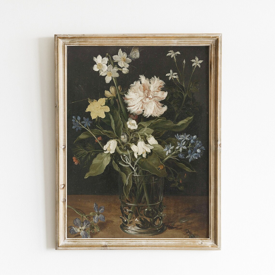 Vintage Dutch Floral Still Life Glass Vase Oil Painting Wall Art - Image 4