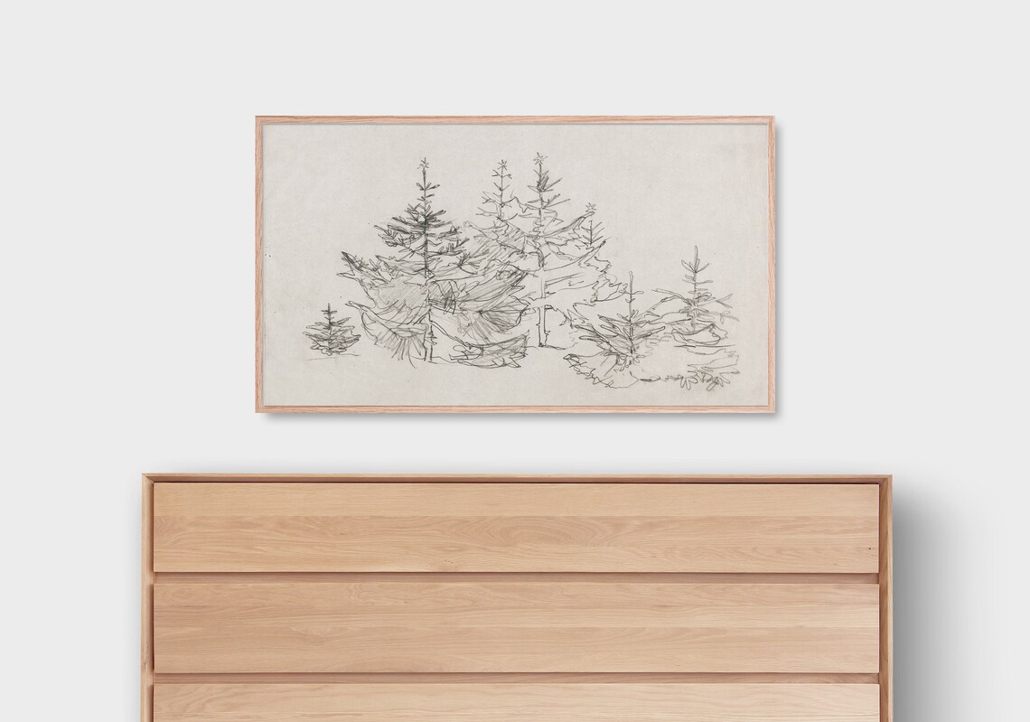 Winter Christmas Tree Sketch Art Print, Holiday - Image 4