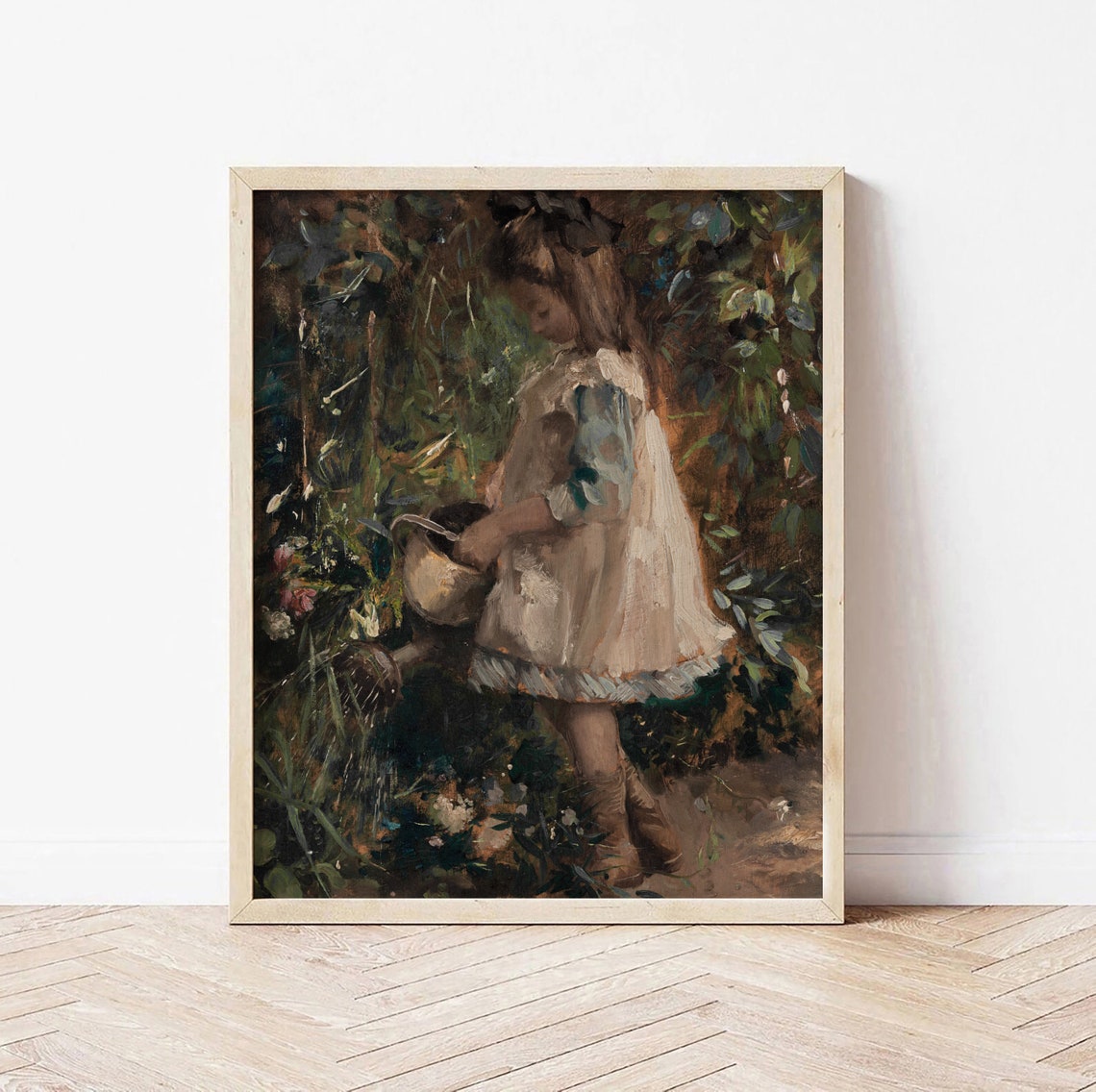 Girl Watering Flowers Garden Vintage Childhood Portrait Poster - Image 3