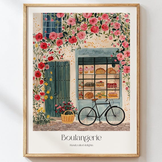 French Boulangerie Art Print, Romantic Bakery Cafe