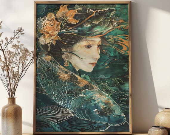 Surrealist Japanese Poster Wall Art Instant Moody Geisha Portrait Modern Japanese Decor Surreal Abstract Painting