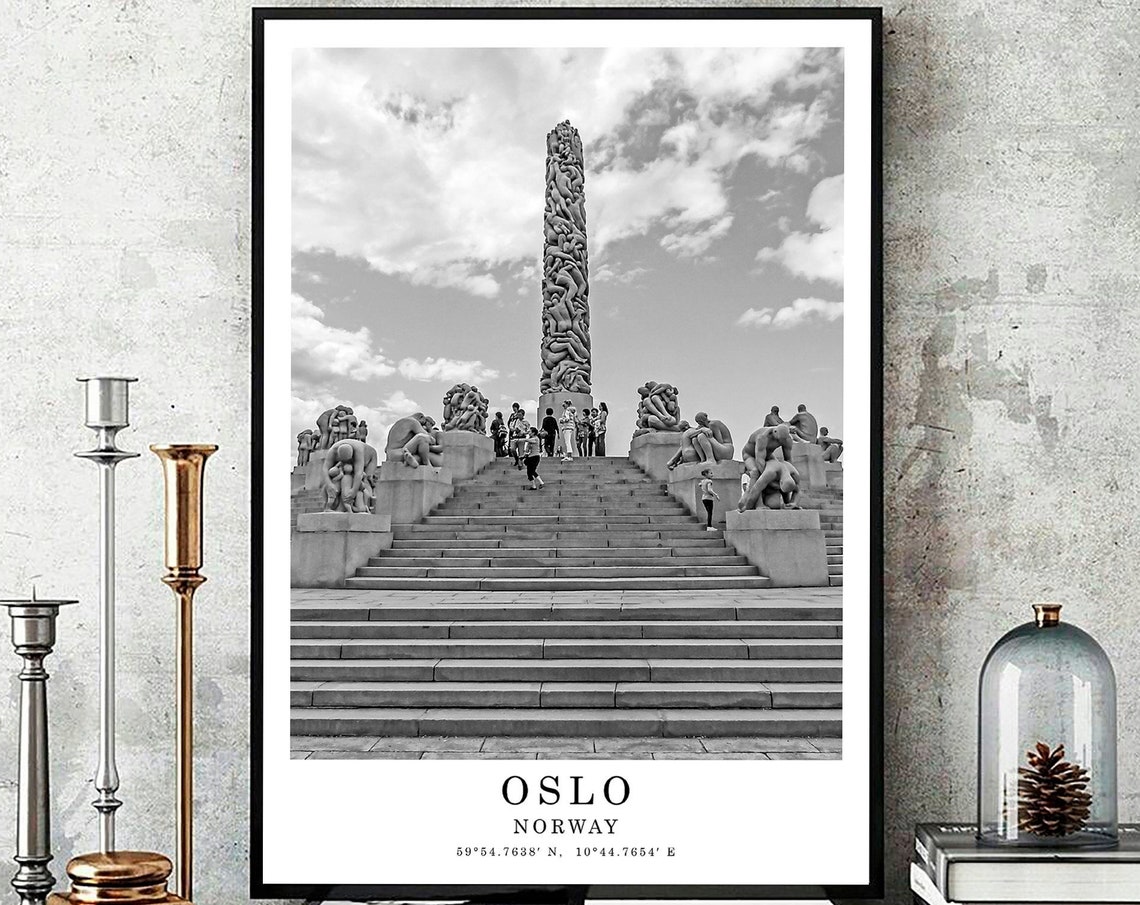 Oslo Norway Vigeland Monolith Sculpture Park Black White Photo Poster