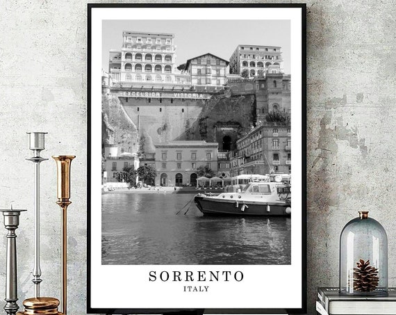 Sorrento Travel Poster Black And White Photo City Landmark Wall Art Decor Gift
