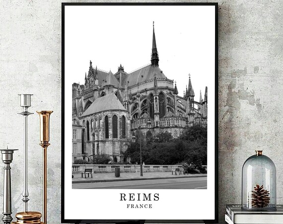 Reims France Gothic Cathedral Apse Black And White Travel Poster