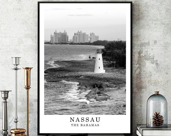 Nassau Travel Print Black And White Photo City Landmark Wall Art Decor Poster Gift