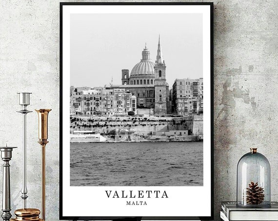 Valletta Travel Print Black And White Photo Wall Art City Landmark Gift Poster