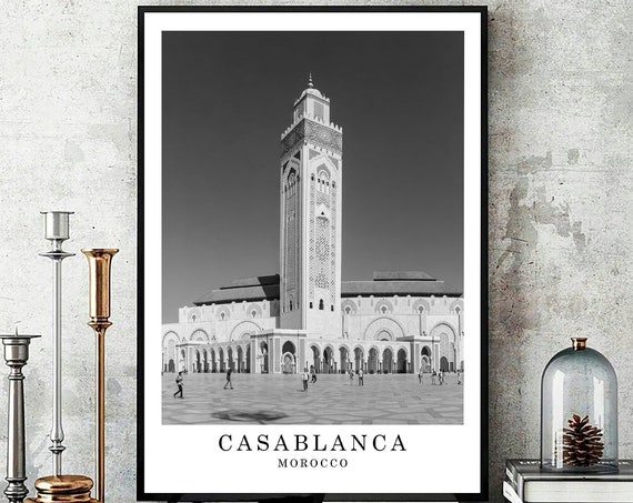 Casablanca Travel Print Black And White Photo City Landmark Wall Art Poster Gift