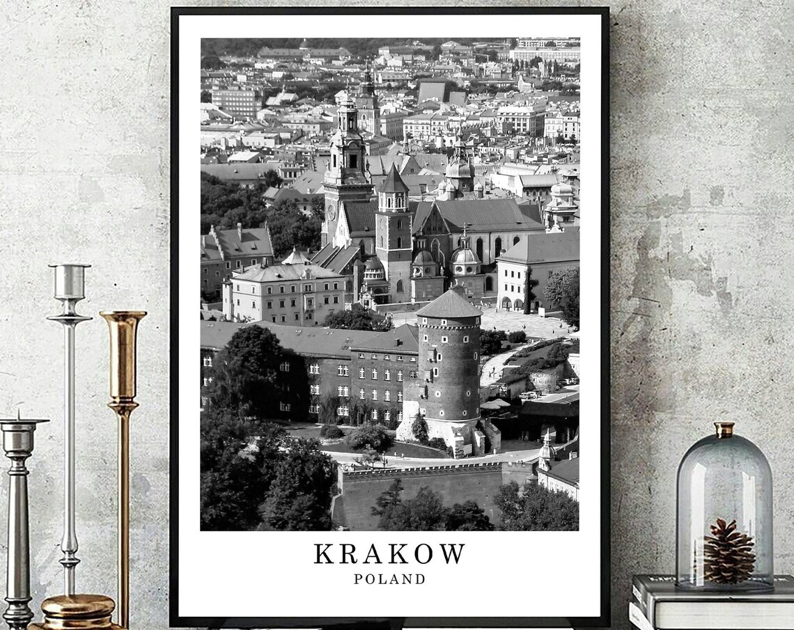 Krakow Poland Wawel Cathedral Old Town Black And White Travel Poster