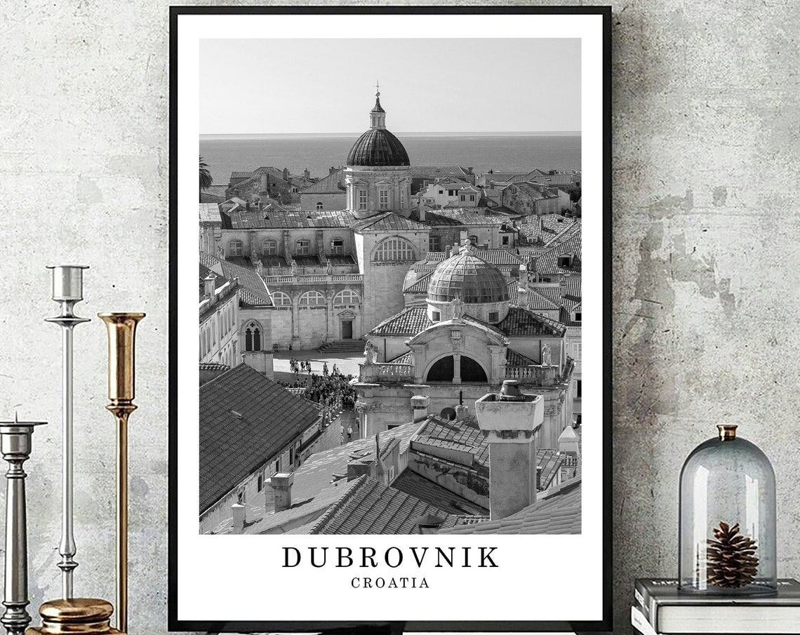 Dubrovnik Croatia Old Town Rooftops Domes Black White Photo Poster