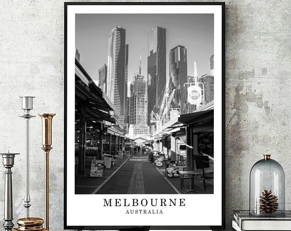 Melbourne Travel Print Black And White City Landmark Wall Art Decor Poster Gift