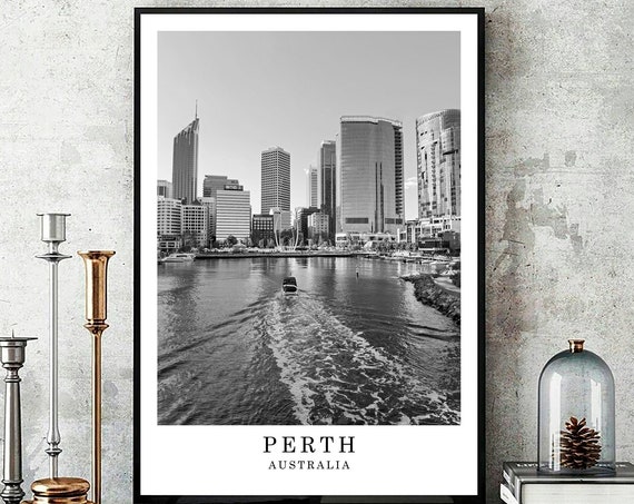 Perth Australia Travel Print Black And White Photo City Landmark Wall Art Decor Gift Poster