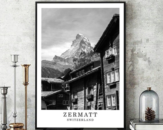 Zermat Travel Poster Black And White Photo Wall Art City Landmark Work Gift