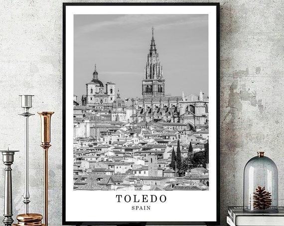 Toledo Travel Poster Black And White Photo Wall Art City Landmark Work Gift