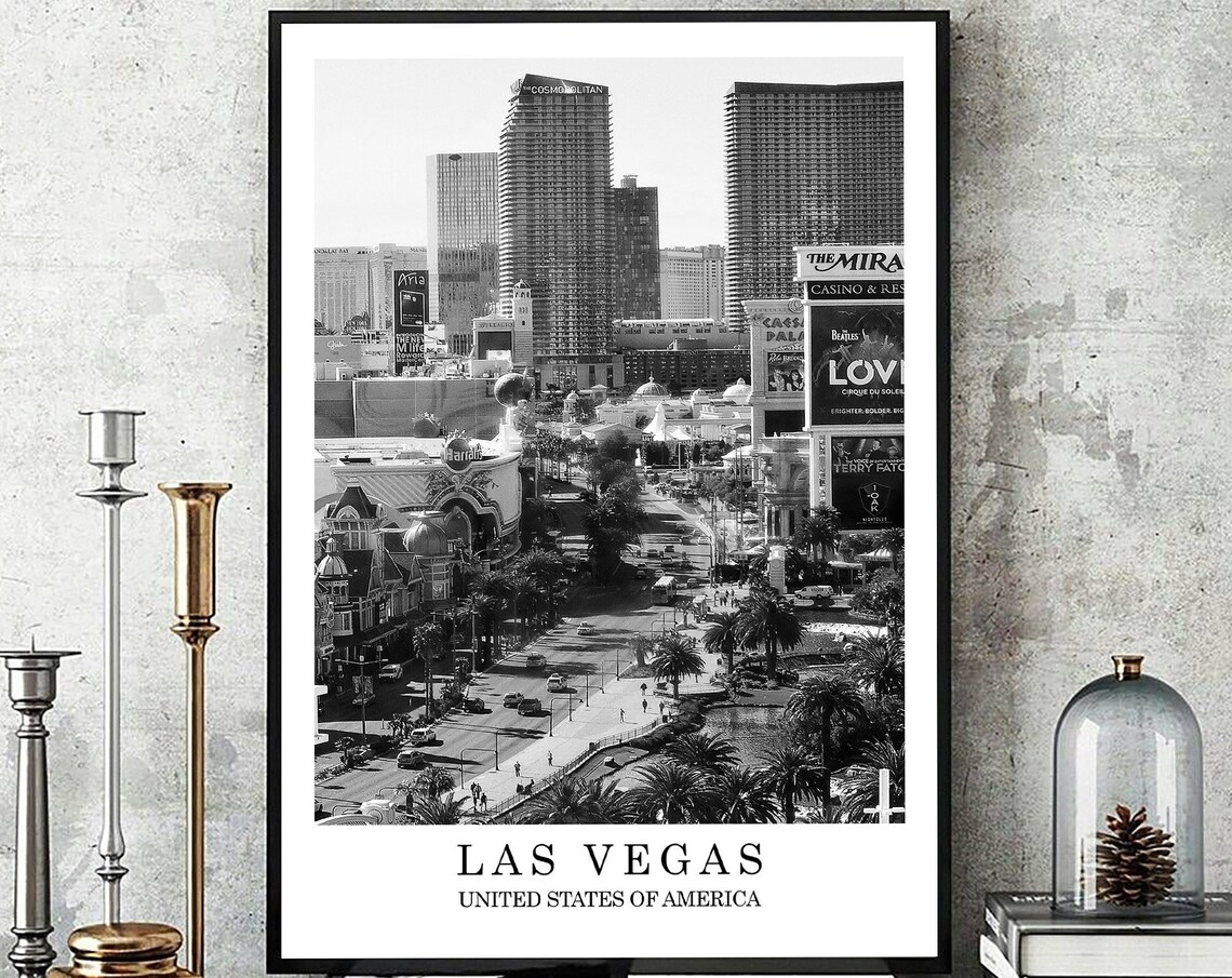 Las Vegas Strip Daytime Black And White Minimalist Travel Poster