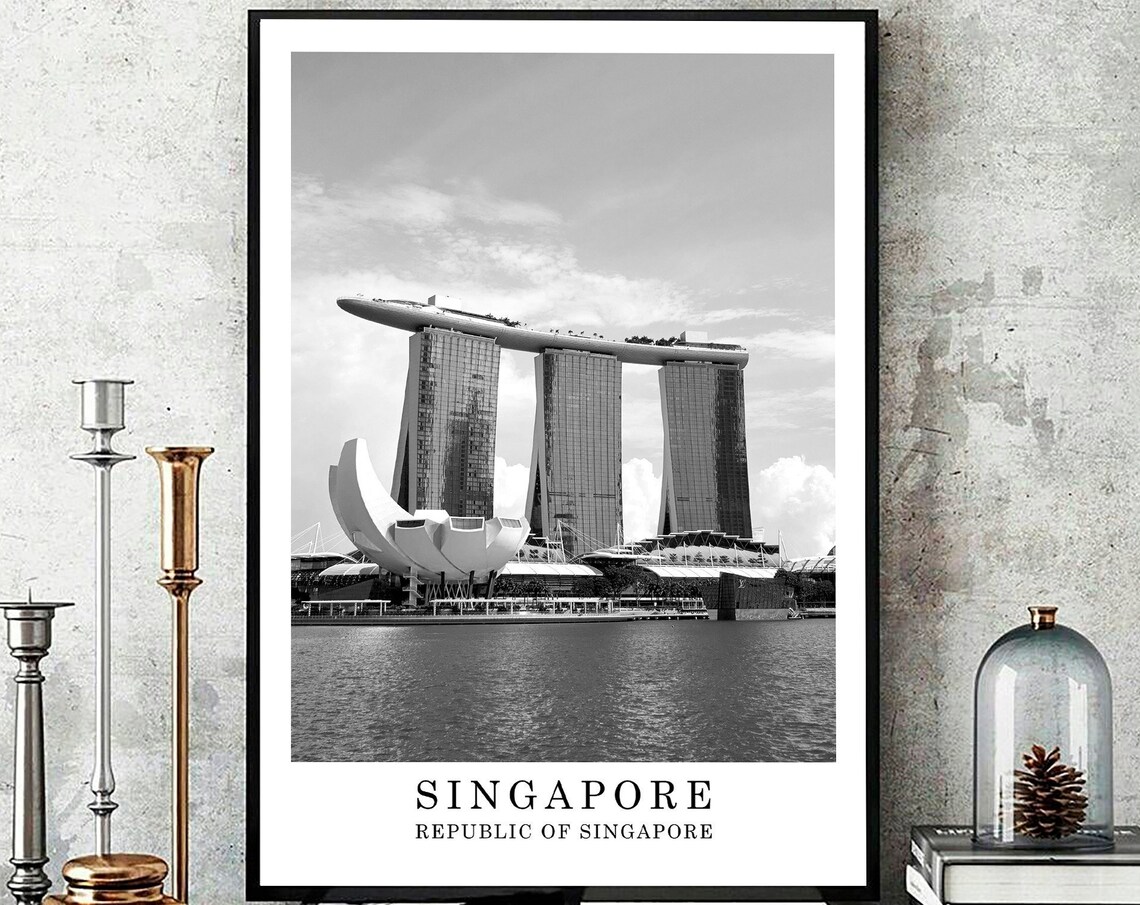 Singapore Marina Bay Sands Hotel Skypark Black White Photo Poster