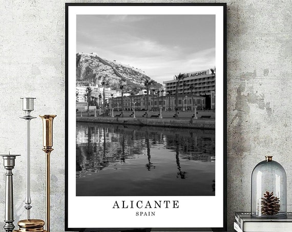 Alicante Travel Print Black And White Photo City Landmark Wall Art Decor Poster Gift