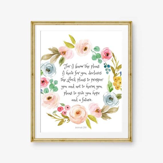 Jeremiah 2911 Watercolor Floral Wreath Bible Verse Scripture Poster