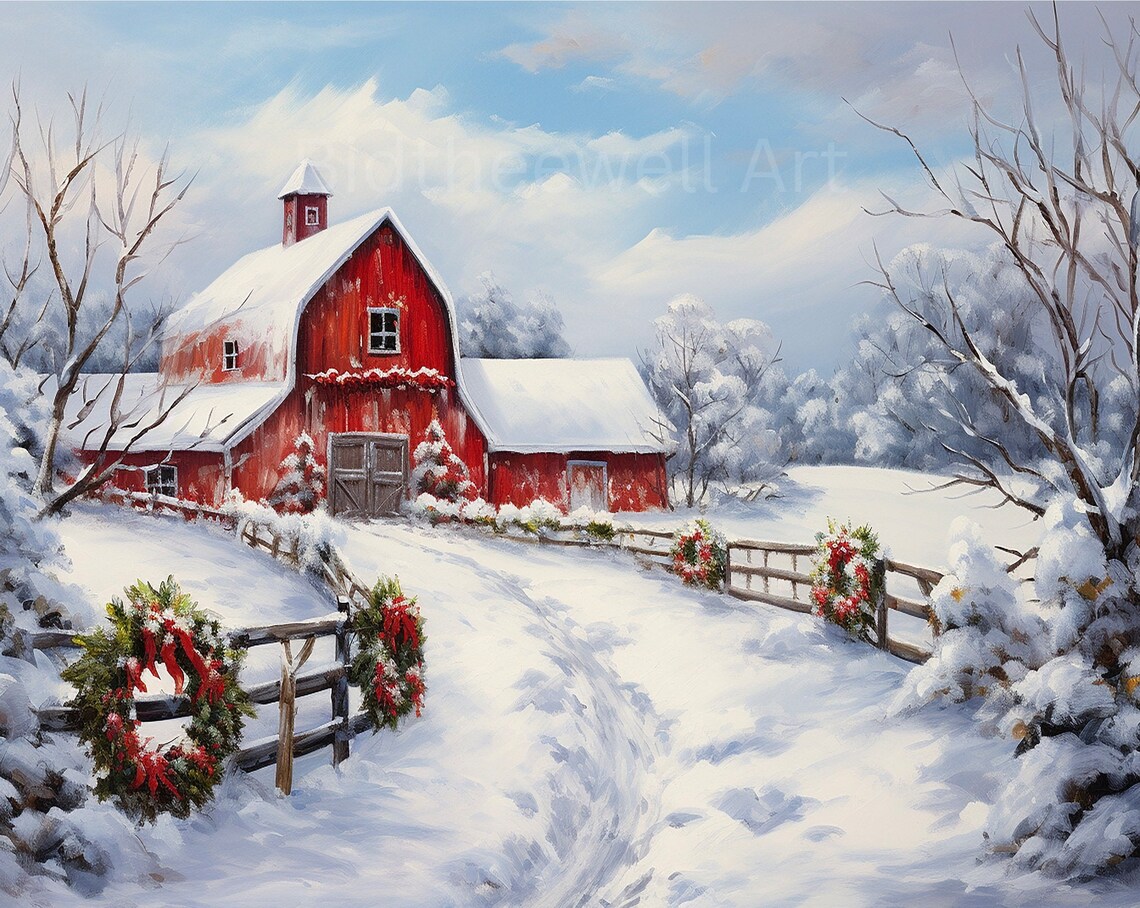 Christmas Country Barn Art Print, Farmhouse Holiday - Image 2