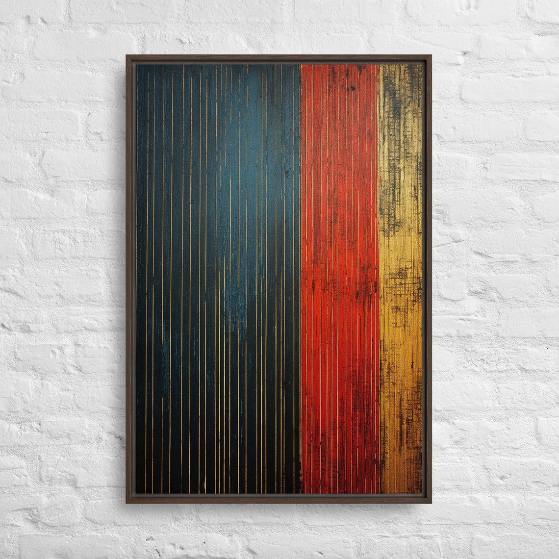 Bidtheewell Woodgrain Stripes Teal Red Gold Textured Abstract Poster
