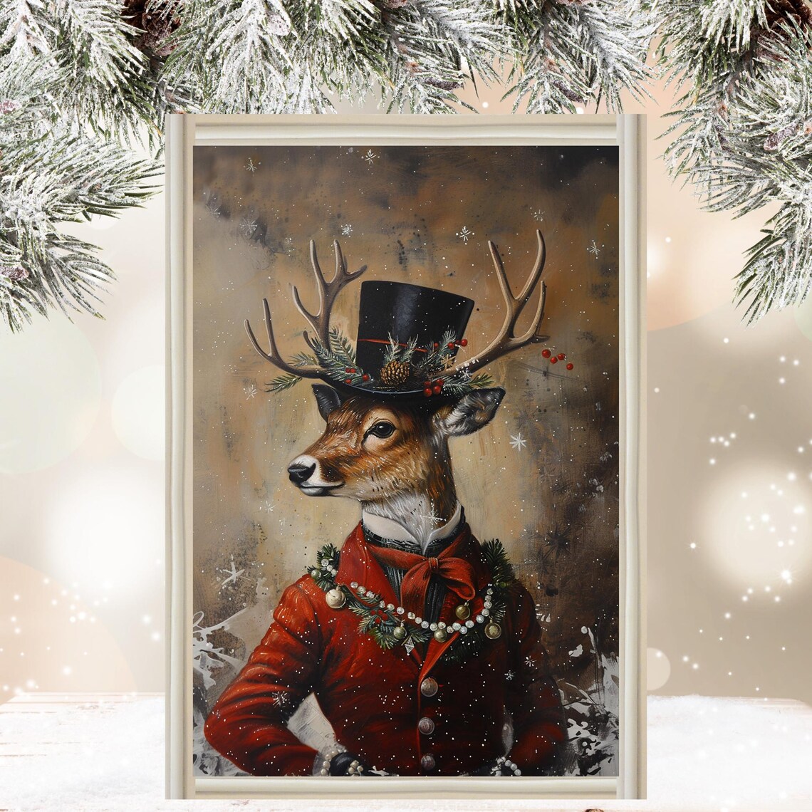 Dapper Deer Christmas Wall Decor Art Print