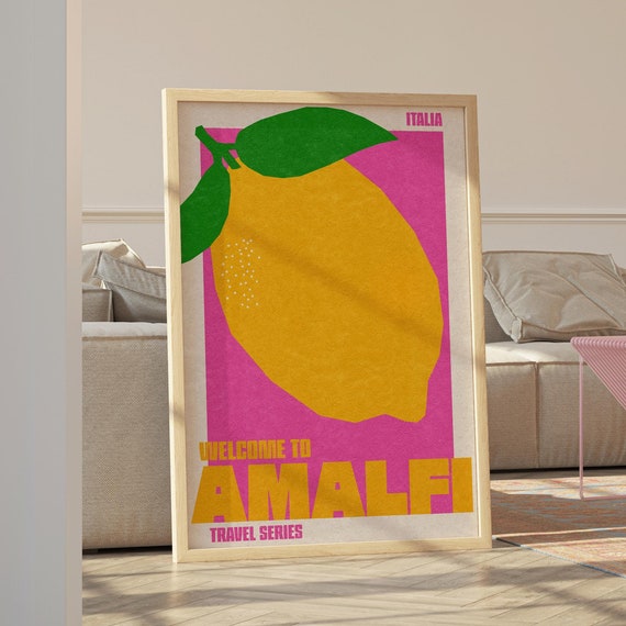 Welcome To Amalfi Wall Art Bold Travel Poster Italian Print Retro Italian Wall Art Print Colorful Print Travel Wall Art Vibrant Poster
